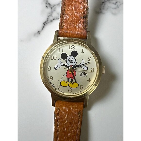 Lorus Accessories - Rare 1990s Lorus Walt Disney Mickey Mouse Vintage Gold Tone Quartz Watch